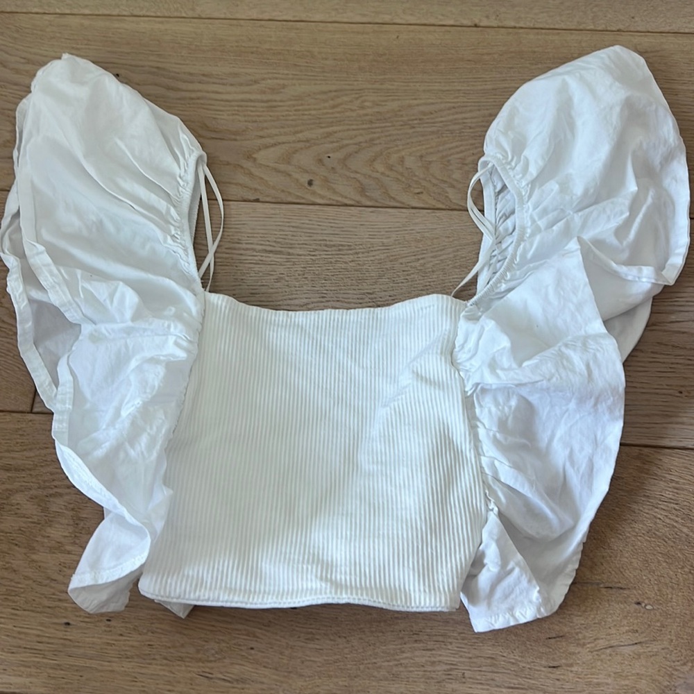 white zara ruffle top
